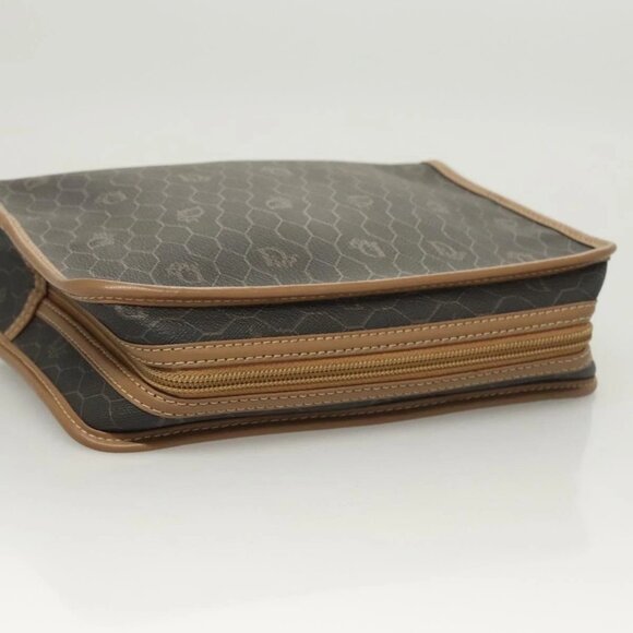 Christian Dior Honeycomb Canvas Clutch Bag PVC Leather Black gold Auth - Picture 6 of 16